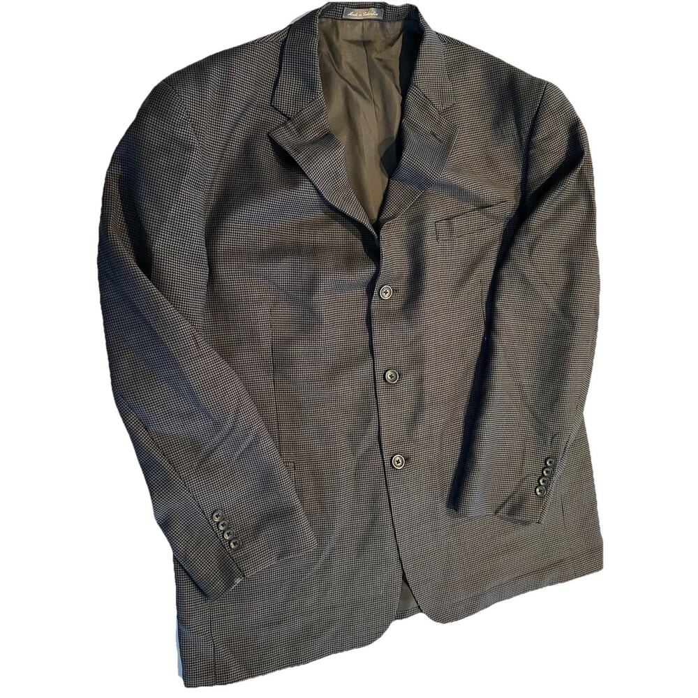 Oscar de La Renta Size 46R Suit Sports Coat Houndtooth Gray 3 Button Jacket